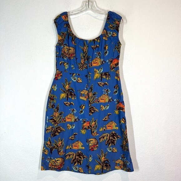Vintage Hilo Hattie Hawaiian Dress Blue Tropical Hawaii Retro Medium - Picture 2 of 9